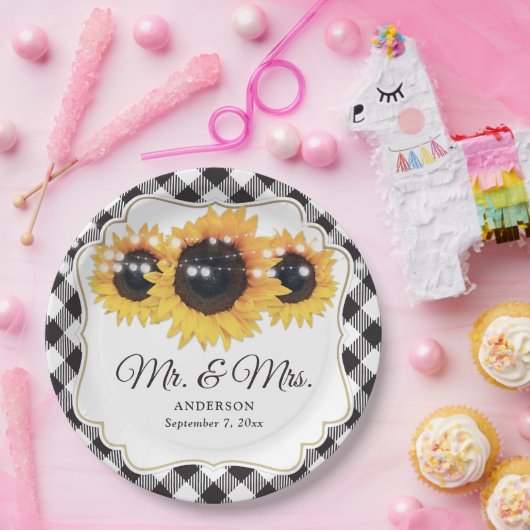 Black Buffalo Kariert Sonnenblume Mr. and Mrs. Wed Pappteller (Party)