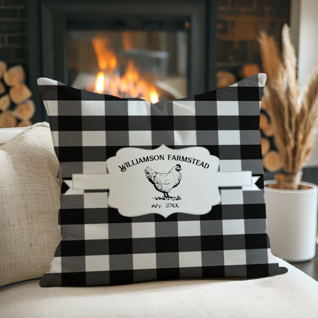 Black Buffalo Karierte Farm Hühnerwurfkissen Kissen (Black Buffalo Plaid Farm Chicken Throw Pillow)