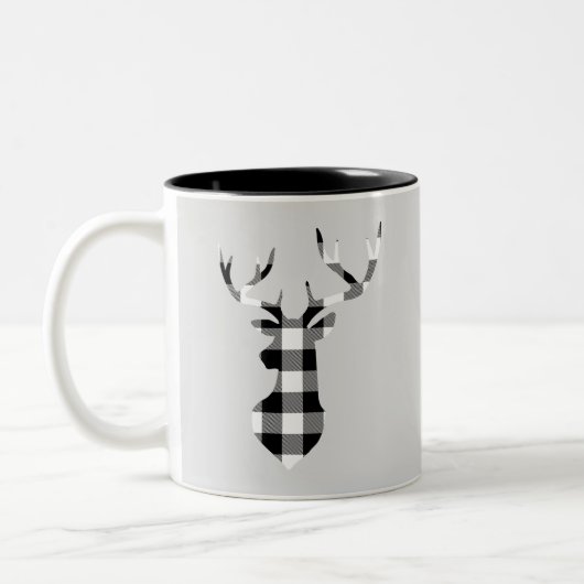 Black Buffalo Karierte Weihnachts-Hirsche Silhouet Zweifarbige Tasse (Links)