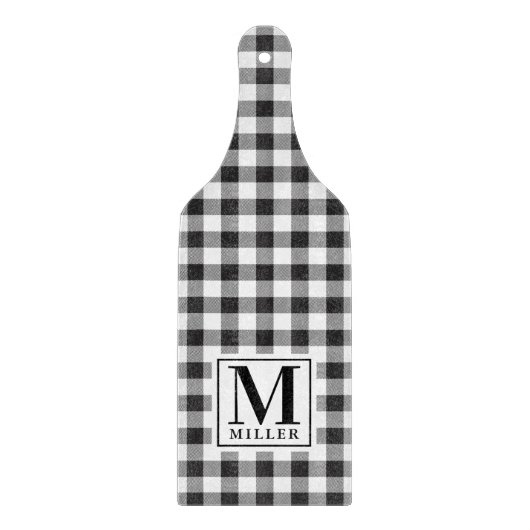 Black Buffalo Kariertes Mit Monogramm Paddelglas Schneidebrett (Vorderseite)