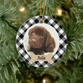 Black Buffalo Kariertes Puppy Dog Foto Keramik Ornament