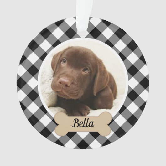 Black Buffalo Kariertes Puppy Dog Foto Ornament (Vorderseite)