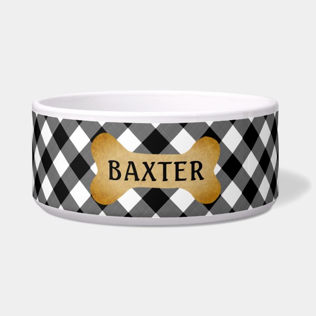 Black Buffalo Karo Dog Bone Personalisiert Napf (Vorderseite)
