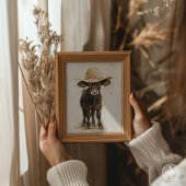 Black Bull mit Hut Whimsisches Farm Animal Cow Poster