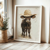Black Bull mit Hut Whimsisches Farm Animal Cow Poster