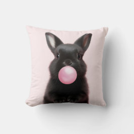 Black Bunny blasing Pink Blubble Gum Spielend Kissen