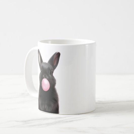 Black Bunny Blown Pink Blubble Gum Niedlich Kaffeetasse (Vorderseite Links)