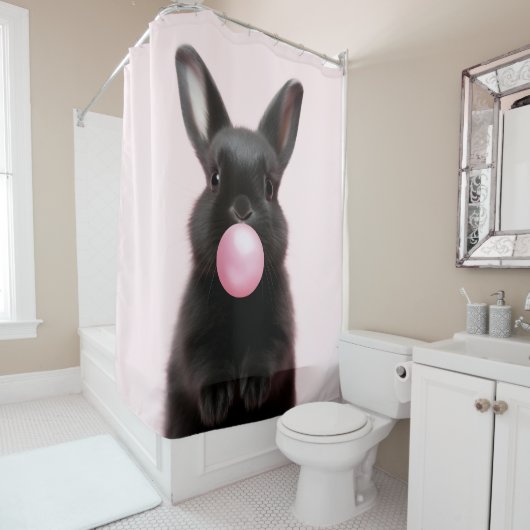 Black Bunny Blown Pink Blubble Gum Niedlich Spiele Duschvorhang (Beispiel)