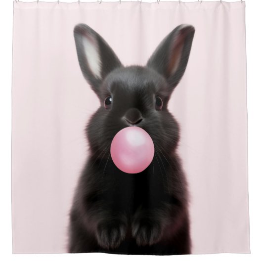 Black Bunny Blown Pink Blubble Gum Niedlich Spiele Duschvorhang (Vorderseite)