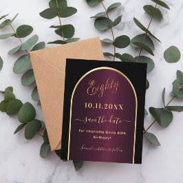 Black burgundy 80. Geburtstagskarte Save the Date