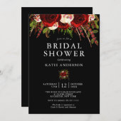 Black Burgundy Floral Boho Brautparty Einladung (Vorne/Hinten)