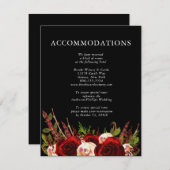 Black Burgundy Floral Boho Hochzeitsunterkünfte Begleitkarte (Vorne/Hinten)