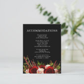 Black Burgundy Floral Boho Hochzeitsunterkünfte Begleitkarte (Stehend Vorderseite)