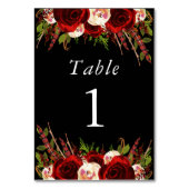 Black Burgundy Floral Boho Tischnummer (Rückseite)