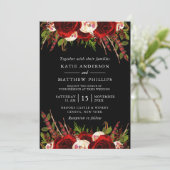 Black Burgundy Floral Boho Wedding Einladung (Stehend Vorderseite)