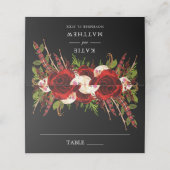 Black Burgundy Floral Boho Wedding Platzkarte (Außenseite Aufgefaltet)