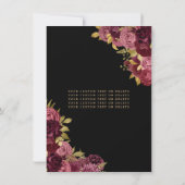 Black Burgundy Glam Gold Floral Quinceanera Mitteilungskarte (Rückseite)