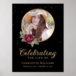 Black Burgundy Gold Floral Begräbniszeichen Poster