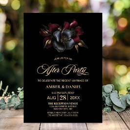 Black Burgundy Gray Floral Wedding After Party Einladung