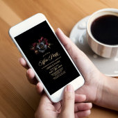 Black Burgundy Gray Floral Wedding After Party Einladung