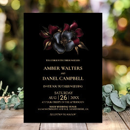 Black Burgundy Gray Floral Wedding Einladung