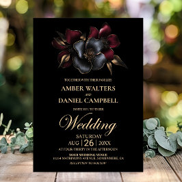 Black Burgundy Gray Floral Wedding Einladung