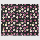 Black Burgundy Peach Floral Geschenkpapier (Flach)