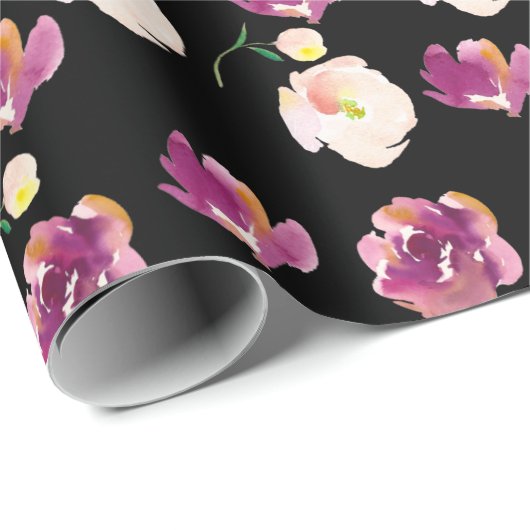 Black Burgundy Peach Floral Geschenkpapier (Rolleneckpunkt)