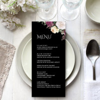 Black Burgundy Peonies Wedding Menu Card