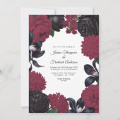Black & Burgundy Photo/QR Code Floral Wedding Einladung (Vorderseite)