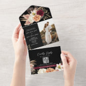 Black Burgundy QR Code Wedding All In One Einladung (Abreißen)