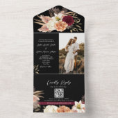 Black Burgundy QR Code Wedding All In One Einladung (Innen Boden)