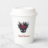 Black Burgundy Red Feathers Mask Brautparty Pappbecher (Vorderseite)