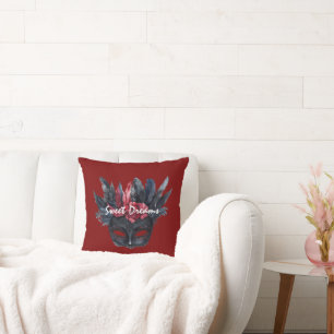 Black Burgundy Red Feathers Maske Kissen