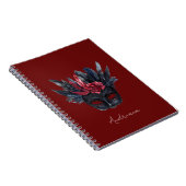 Black Burgundy Red Feathers Maske Notizblock (Rechte Seite)