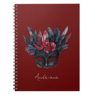 Black Burgundy Red Feathers Maske Notizblock