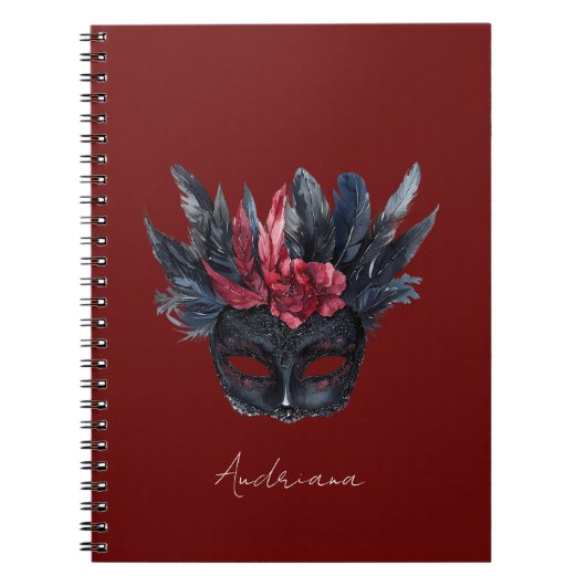 Black Burgundy Red Feathers Maske Notizblock (Vorderseite)