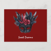 Black Burgundy Red Feathers Maske Postkarte (Vorderseite)