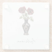 Black Burgundy Red Floral Vase Glasuntersetzer (Rückseite)