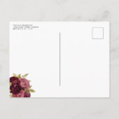 Black Burgundy Red Gold Glitzer Floral Quinceanera Einladungspostkarte (Rückseite)