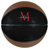 Black Burgundy Red Monogram Feminine Girl Script Basketball (Vorderseite)