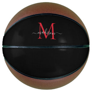 Black Burgundy Red Monogram Feminine Girl Script Basketball