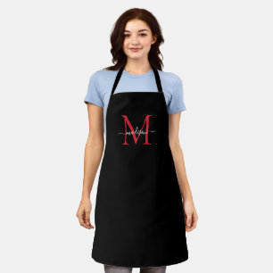 Black Burgundy Red Monogram Girly Feminine Script Schürze