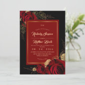 Black Burgundy Roses Boho Wedding Einladung (Stehend Vorderseite)