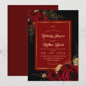 Black Burgundy Roses Boho Wedding Einladung (Vorne/Hinten)