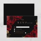 Black Burgundy Roses Wedding RSVP card (Vorne/Hinten)