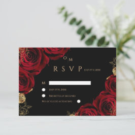 Black Burgundy Roses Wedding RSVP card Karte