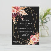 Black Burgundy Terracotta Goldene Hochzeit Einladung (Stehend Vorderseite)