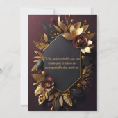 Black Burgundy und Gold Floral Moderne Boho Weddin Einladung (Rückseite)