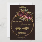 Black Burgundy und Gold Floral Moderne Boho Weddin Einladung (Vorderseite)